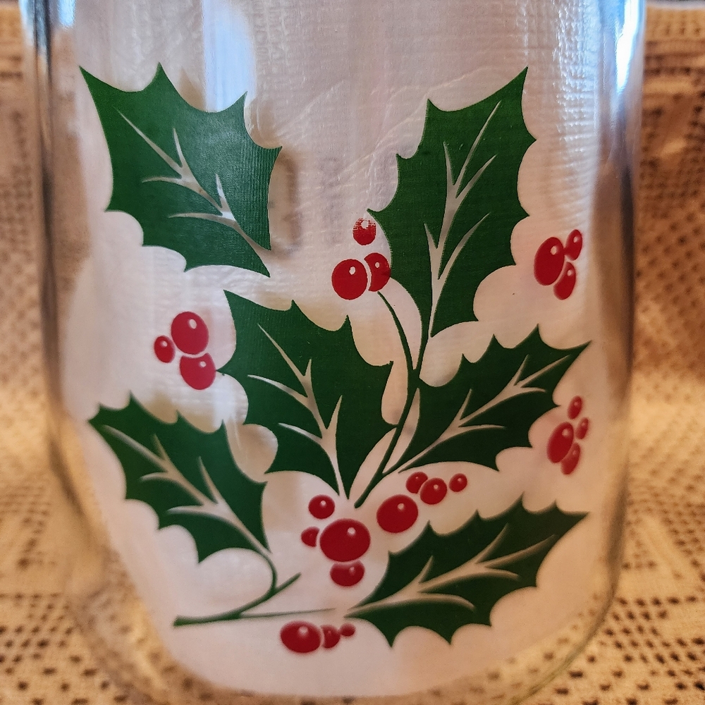 Indiana Glass Bartlett Collins Christmas Holly Cookie Jar - Picture 2 of 5